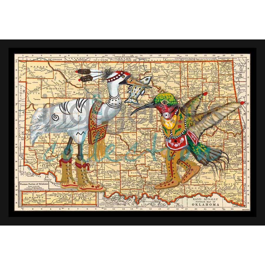 Crane & Hummingbird by artist John Balloue - Cherokee. Indigenous Collection