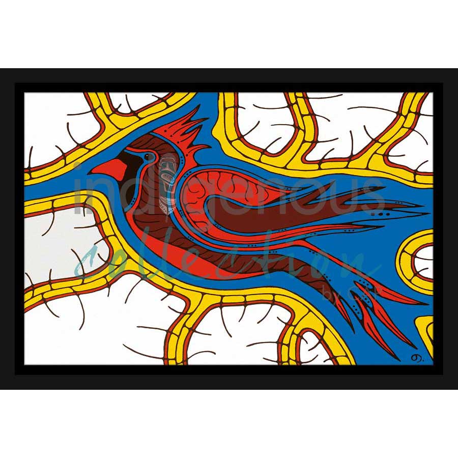 Red Cardinal Sings by artist Jessica Desmoulin - Ojibway. Indigenous Collection