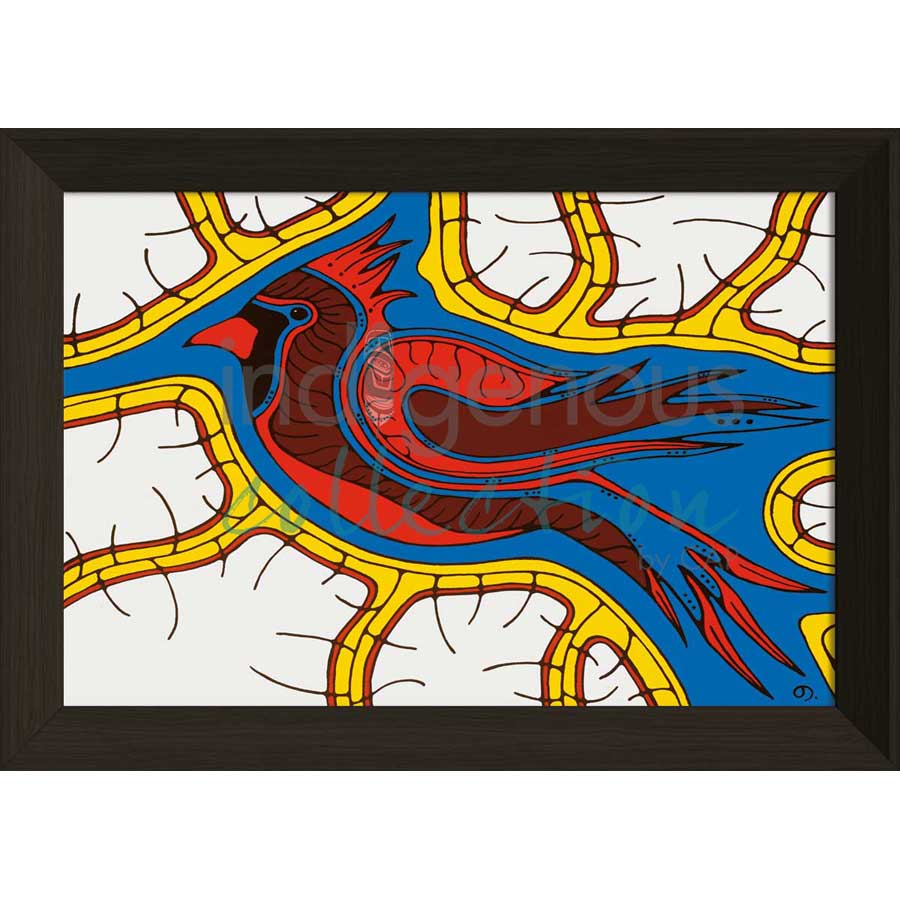 Red Cardinal Sings by artist Jessica Desmoulin - Ojibway. Indigenous Collection
