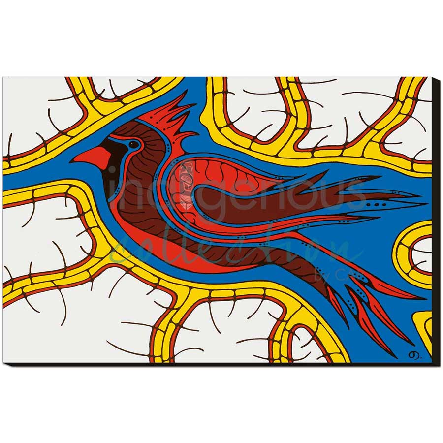 Red Cardinal Sings by artist Jessica Desmoulin - Ojibway. Indigenous Collection