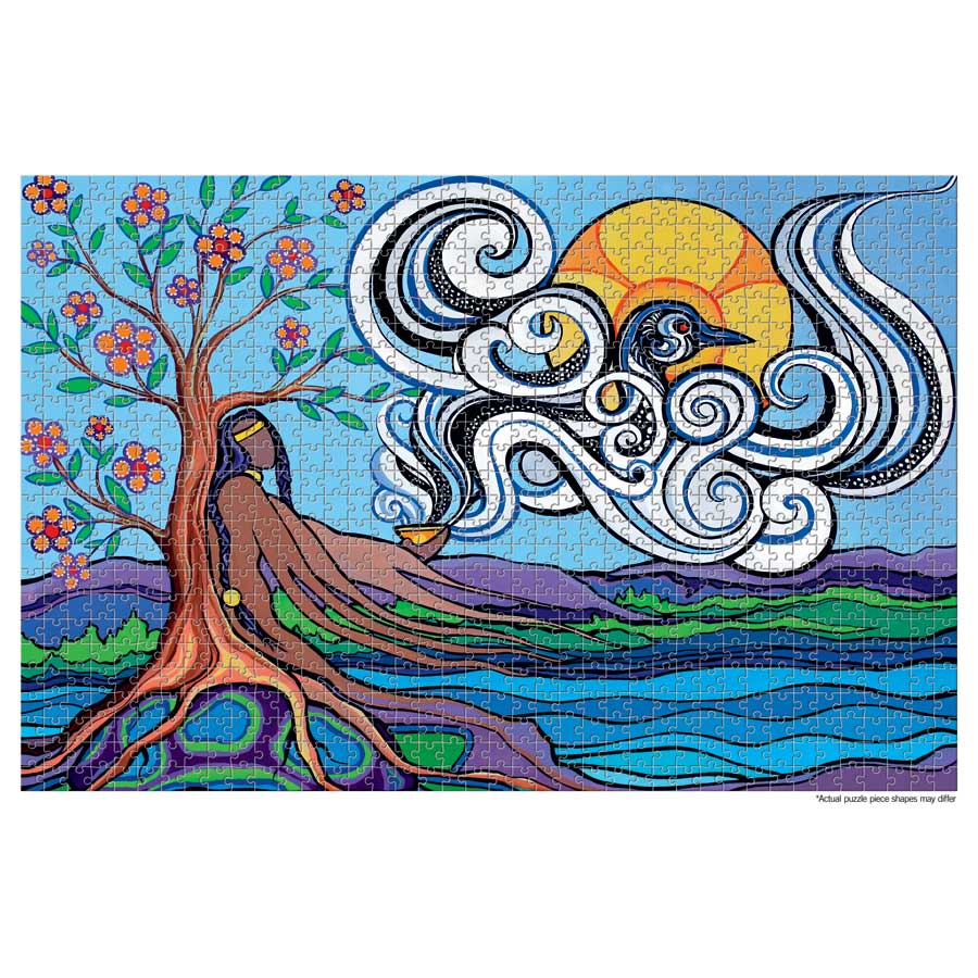 Prayers by the Lake Puzzle - 1000 Pcs by artist Pam Cailloux. Indigenous Collection.