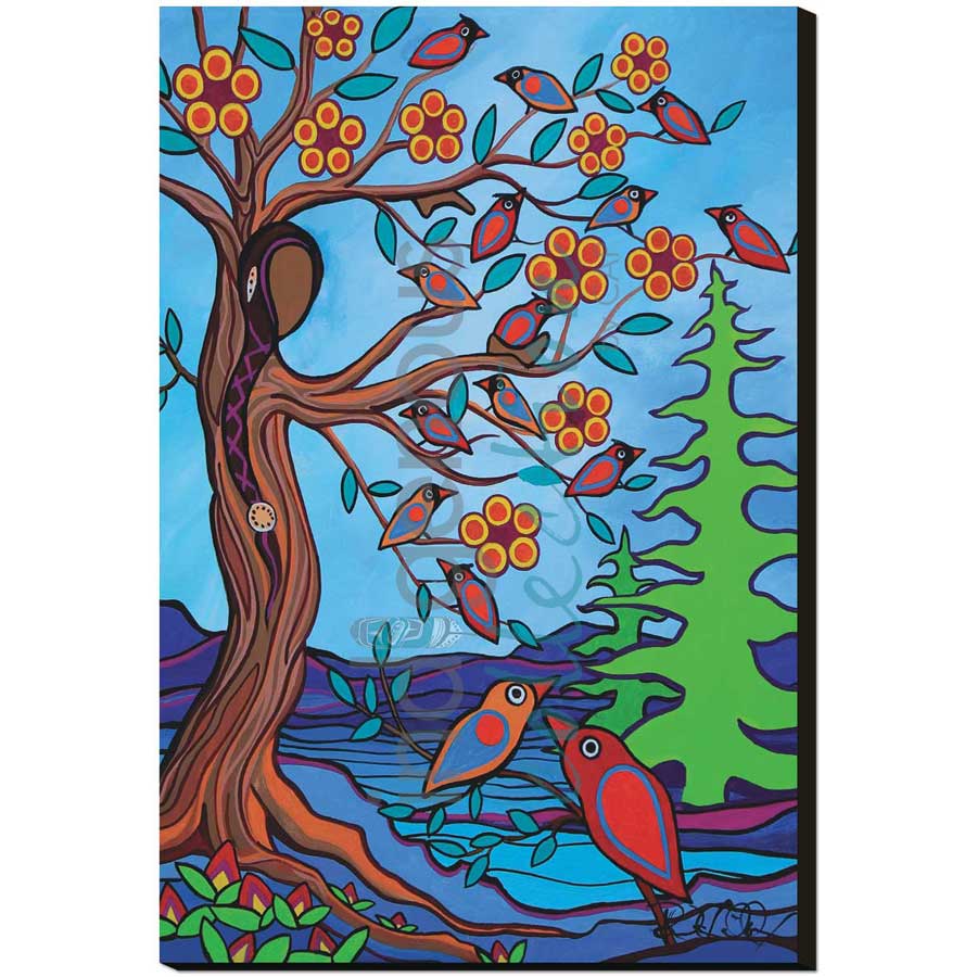 Mother Earth with Her Birds by artist Pam Cailloux - Huron Heritage. Indigenous Collection