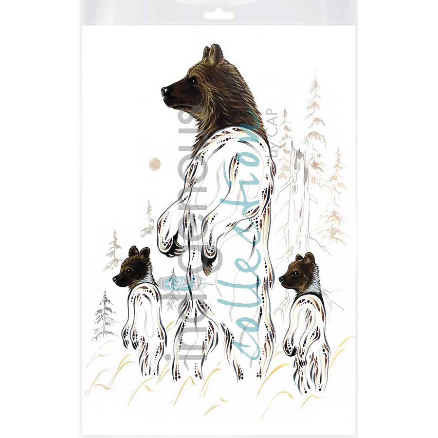 Grizzly Mother and Cubs by artist Ernest Cobiness - Ojibway. Indigenous Collection