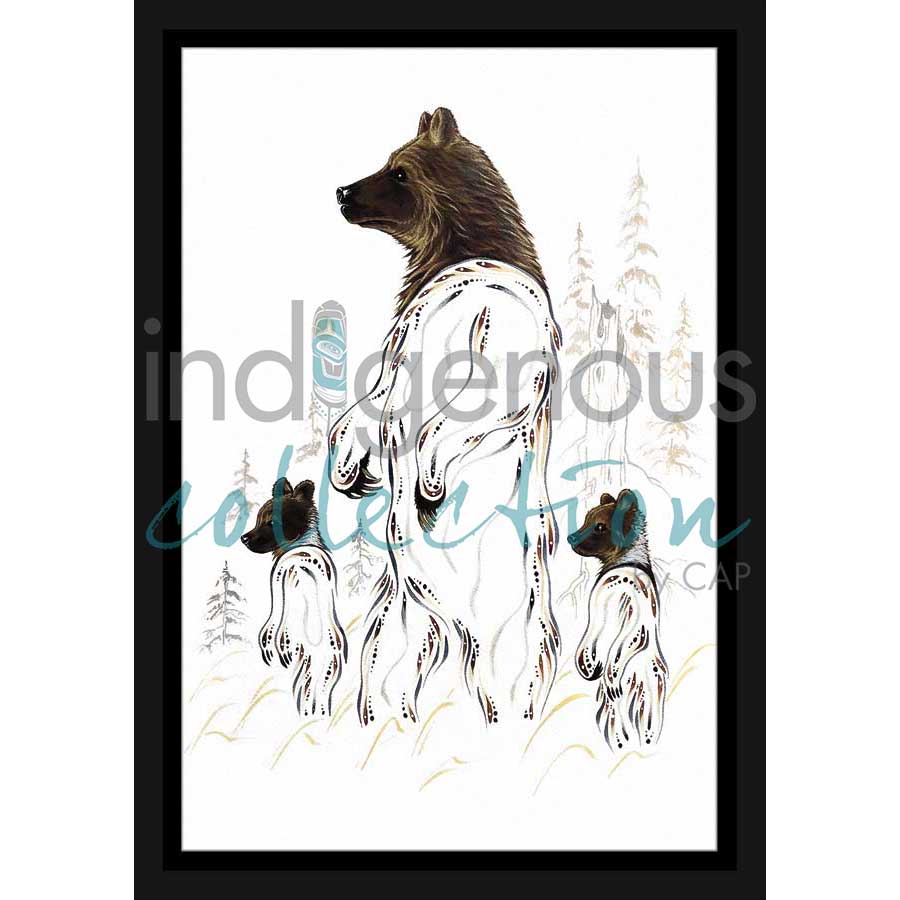 Grizzly Mother and Cubs by artist Ernest Cobiness - Ojibway. Indigenous Collection