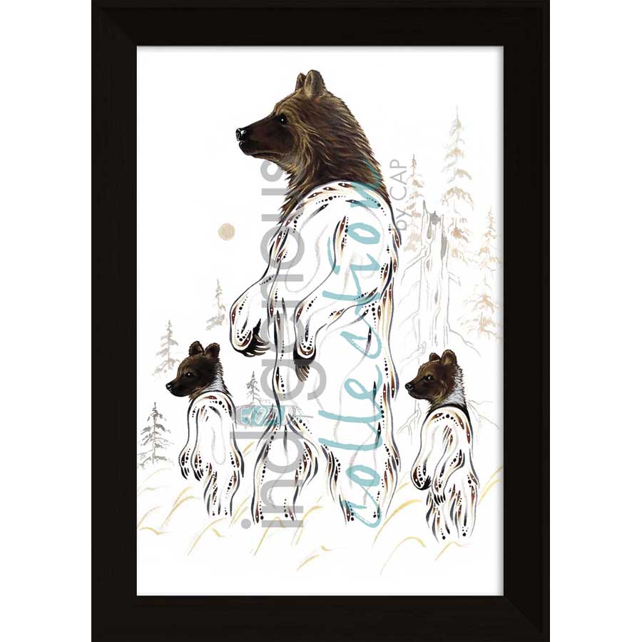 Grizzly Mother and Cubs by artist Ernest Cobiness - Ojibway. Indigenous Collection