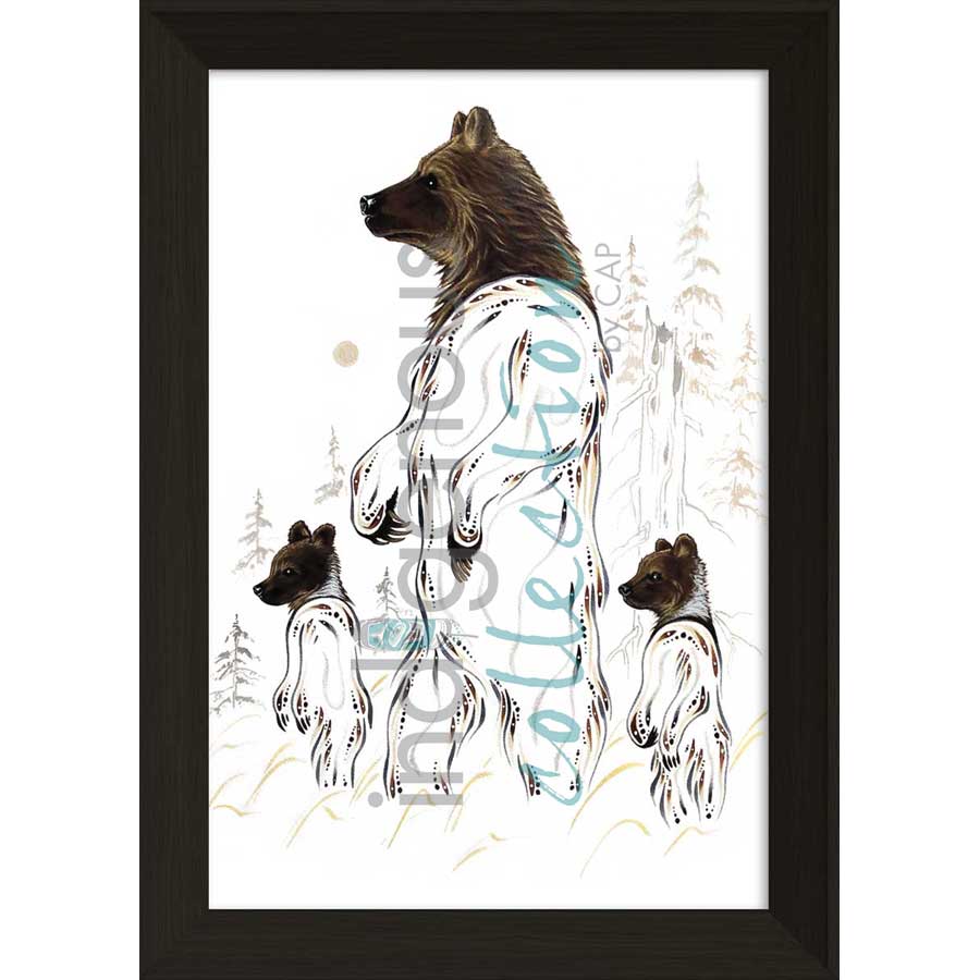 Grizzly Mother and Cubs by artist Ernest Cobiness - Ojibway. Indigenous Collection