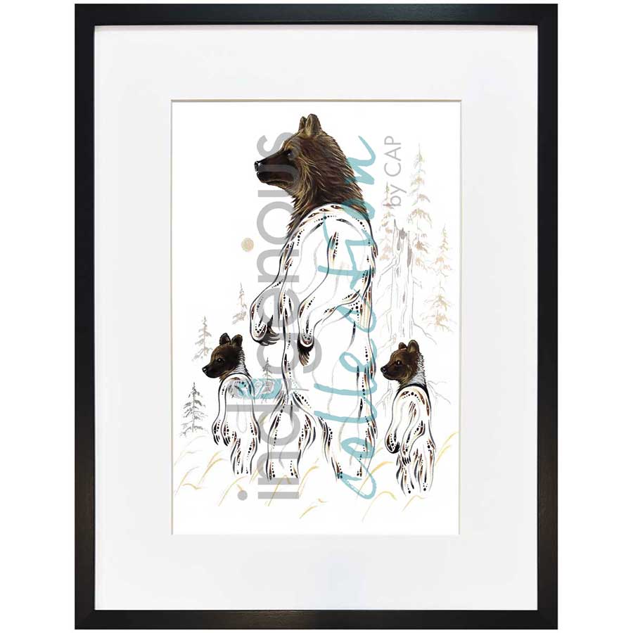 Grizzly Mother and Cubs by artist Ernest Cobiness - Ojibway. Indigenous Collection