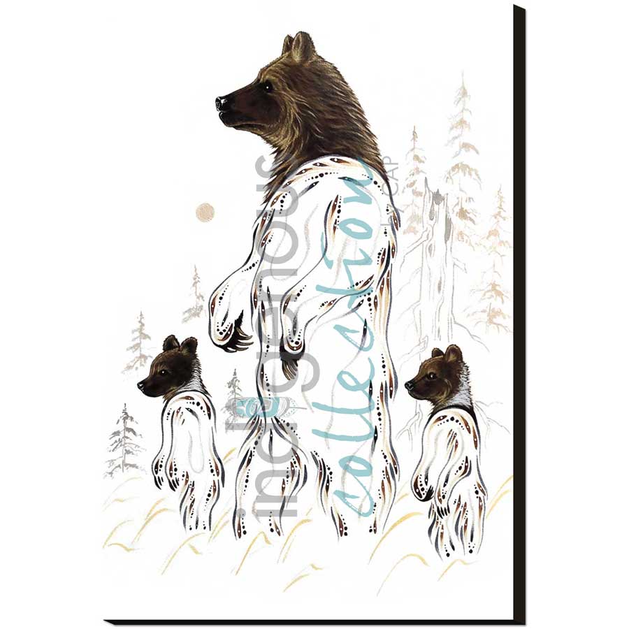 Grizzly Mother and Cubs by artist Ernest Cobiness - Ojibway. Indigenous Collection