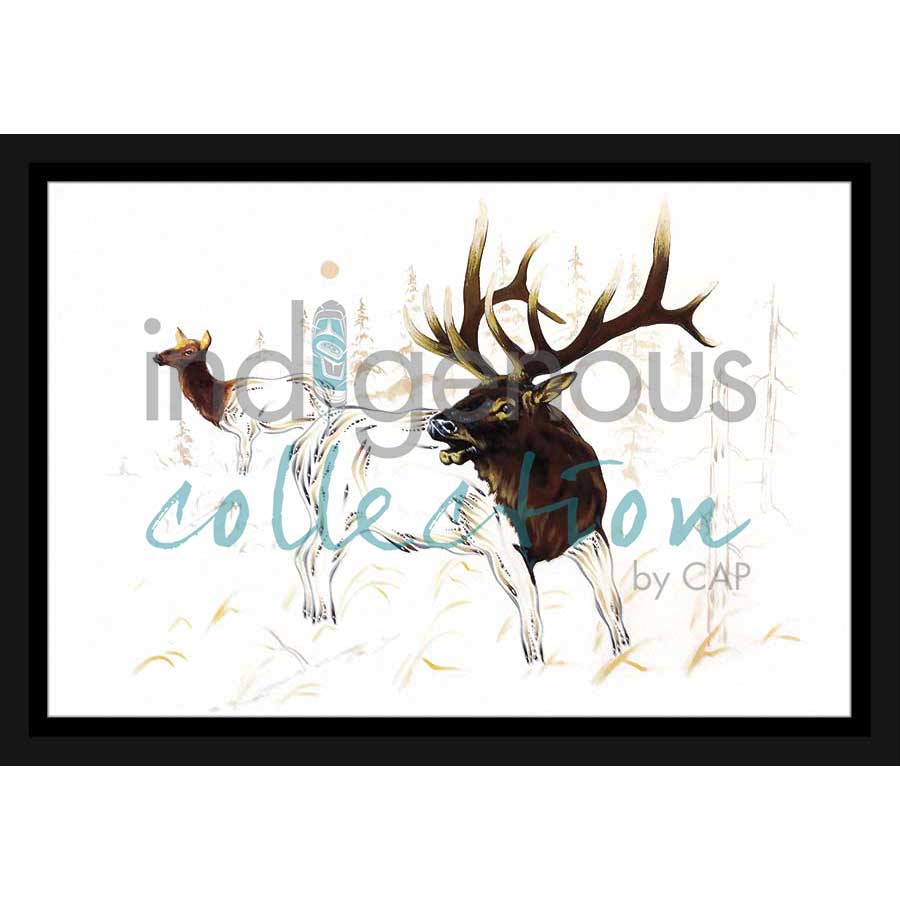 Elk and Cow by artist Ernest Cobiness - Ojibway. Indigenous Collection
