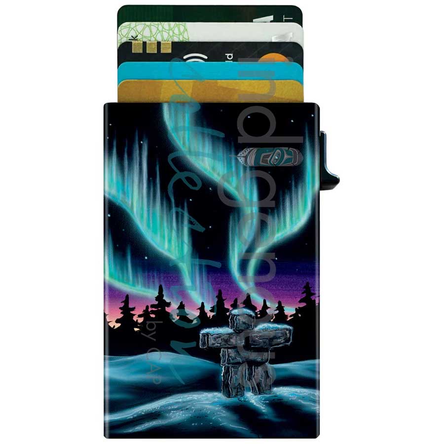 Sky Dance - Inukshuk Metal Card Holder by artist Amy Keller-Rempp. Indigenous Collection.