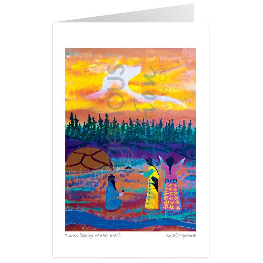 Women Blessing Mother Earth by artist Russell Noganosh