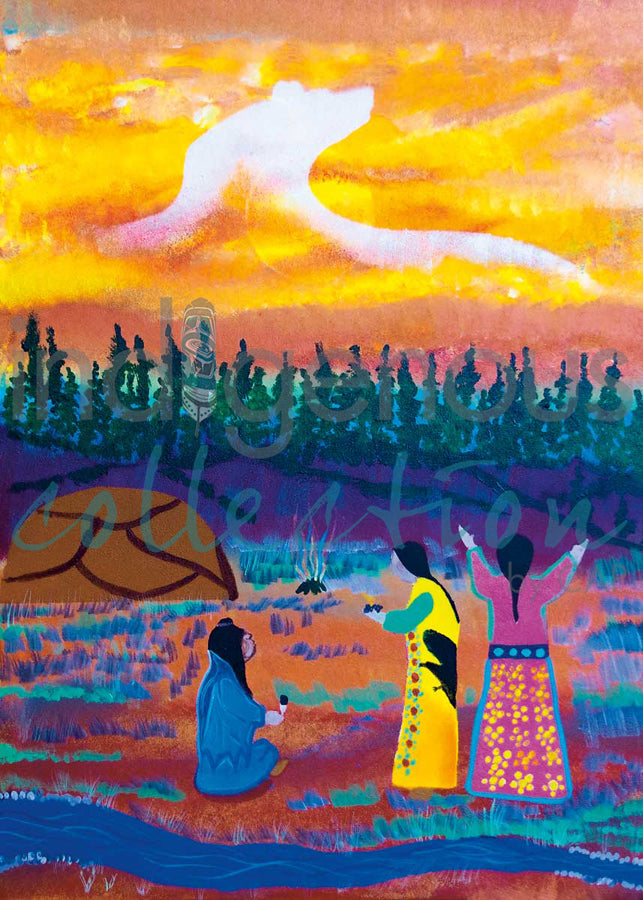 Women Blessing Mother Earth by artist Russell Noganosh