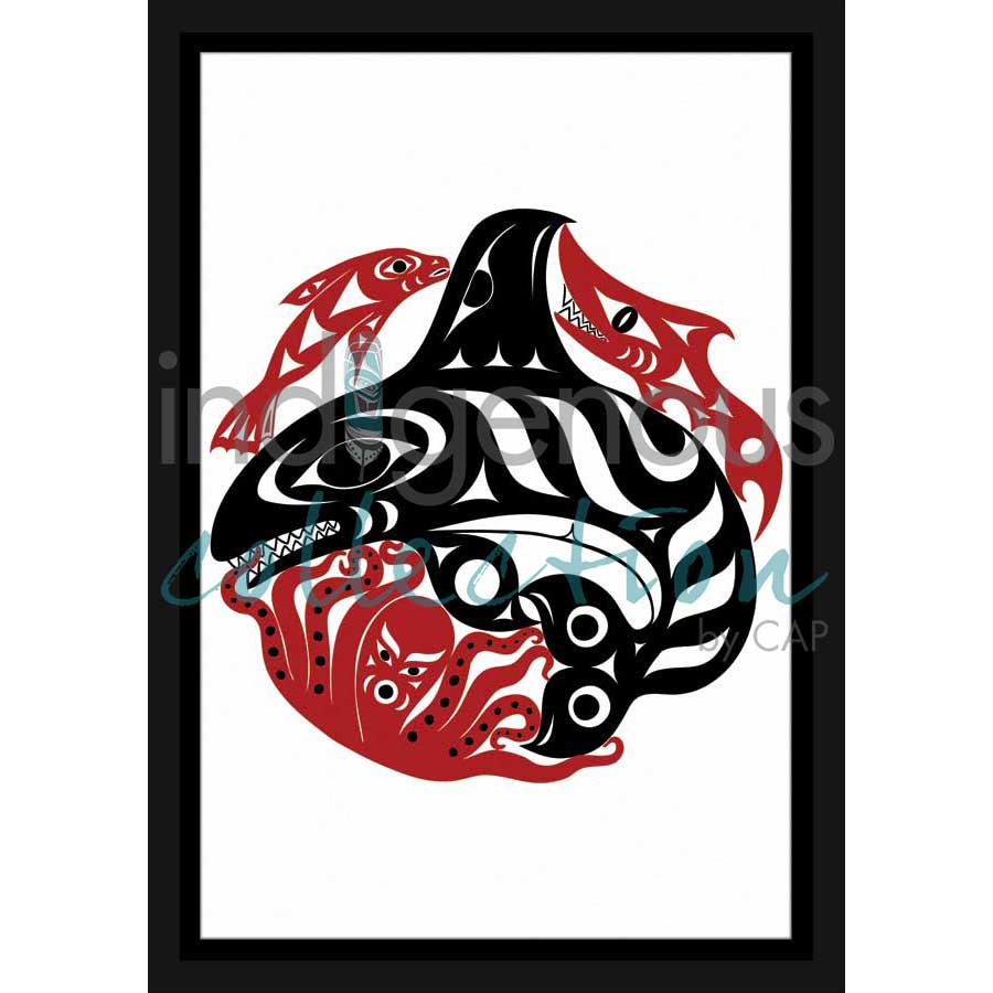 Orcas Octopus by artist Gary Sheena - Coast Salish. Indigenous Collection