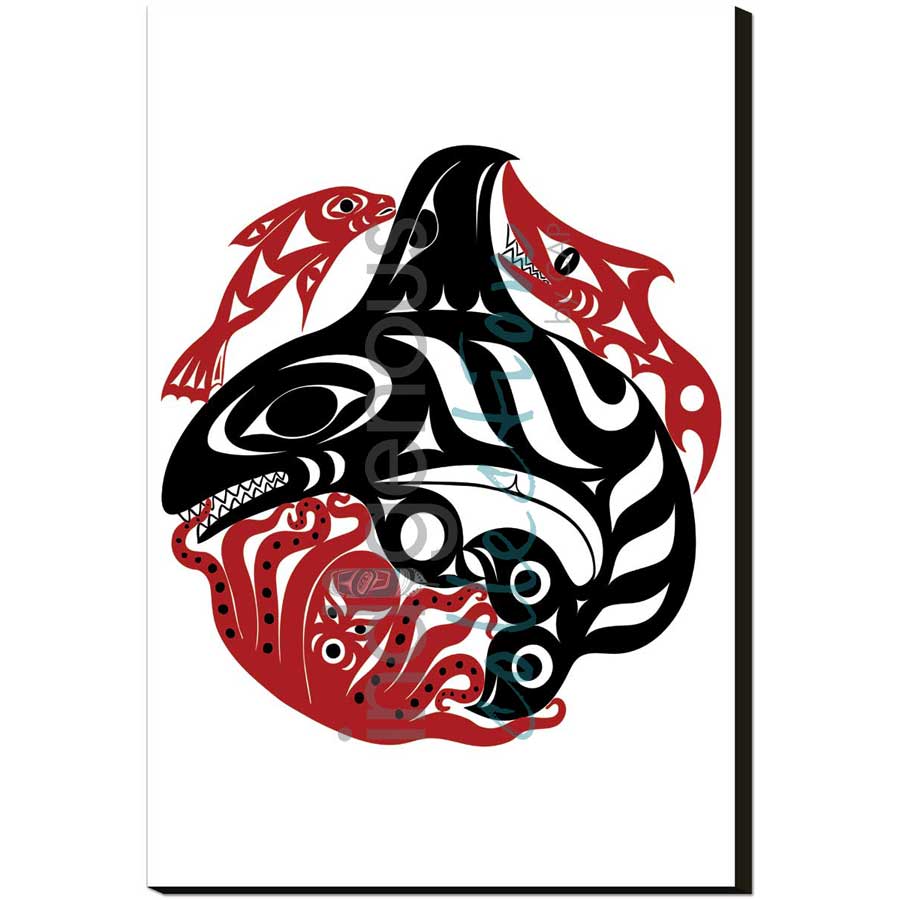 Orcas Octopus by artist Gary Sheena - Coast Salish. Indigenous Collection