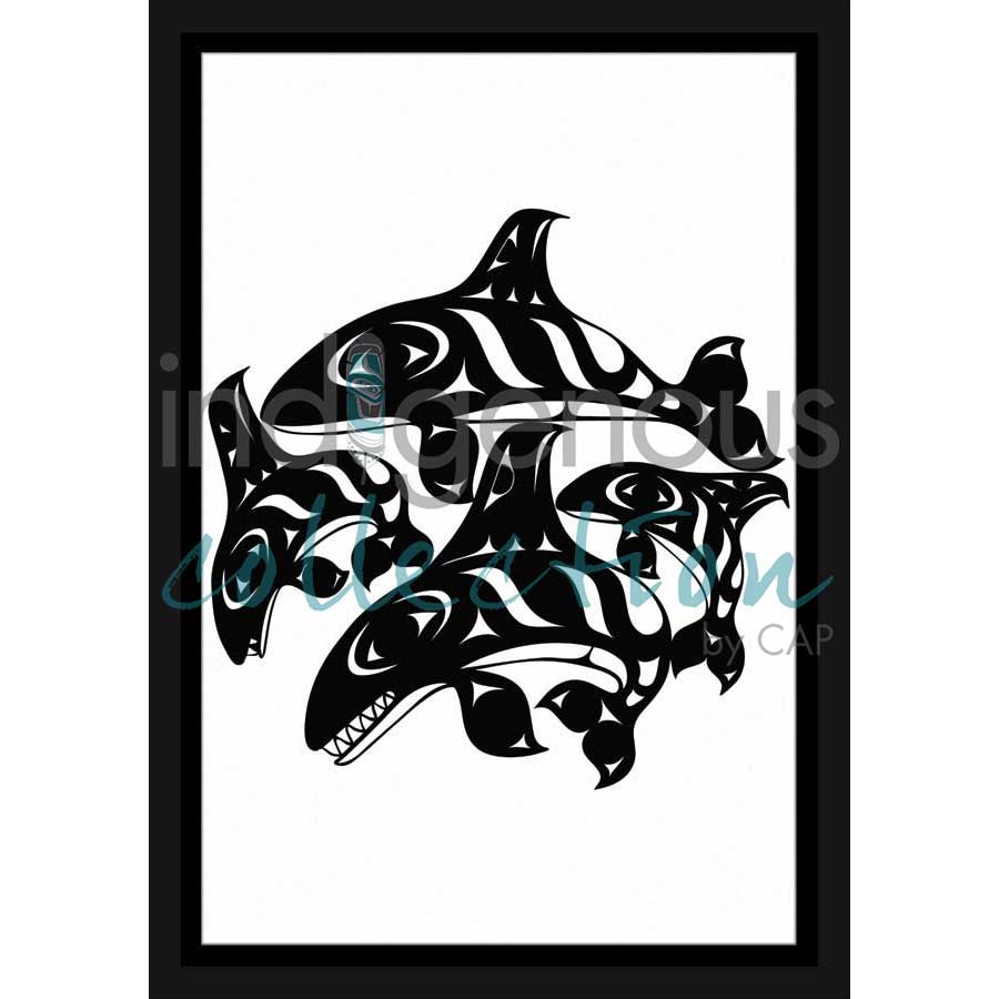 Orcas  by artist Gary Sheena - Coast Salish. Indigenous Collection