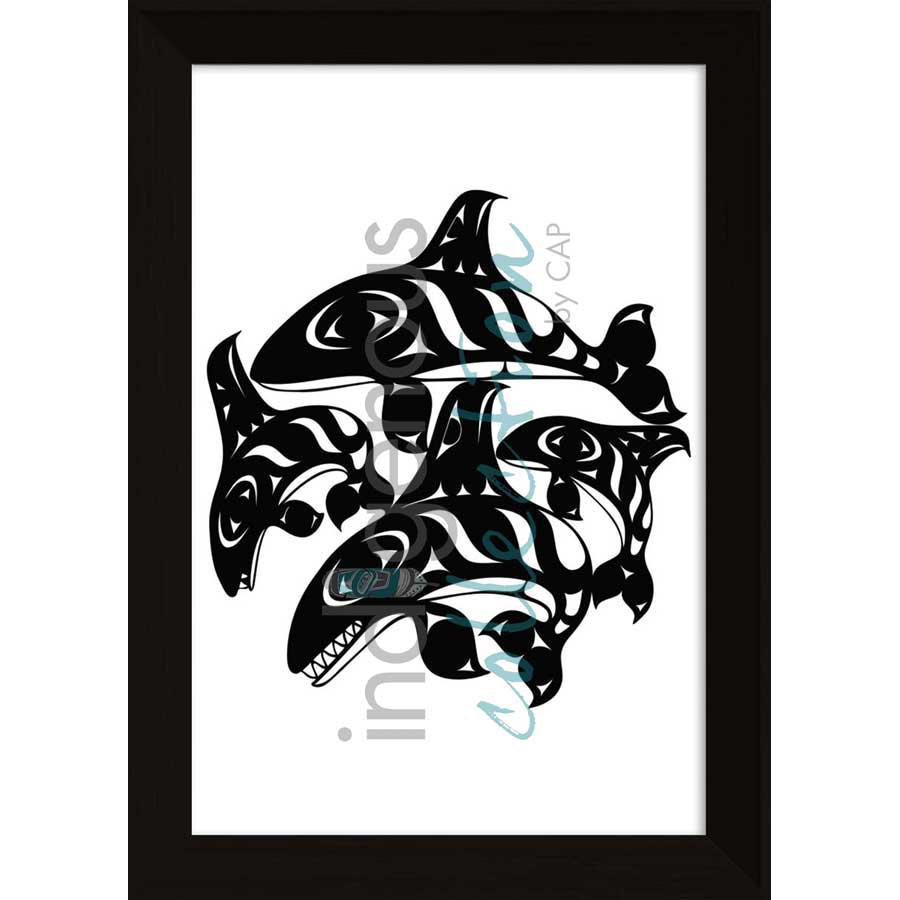 Orcas  by artist Gary Sheena - Coast Salish. Indigenous Collection