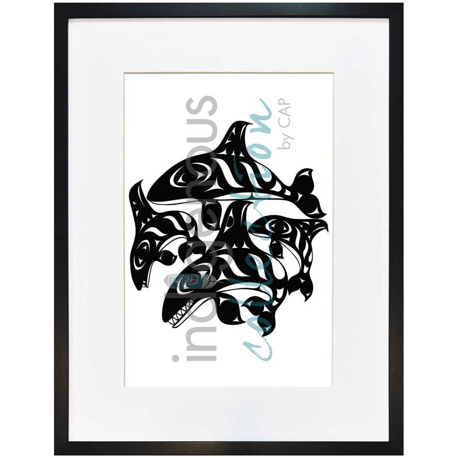 Orcas  by artist Gary Sheena - Coast Salish. Indigenous Collection