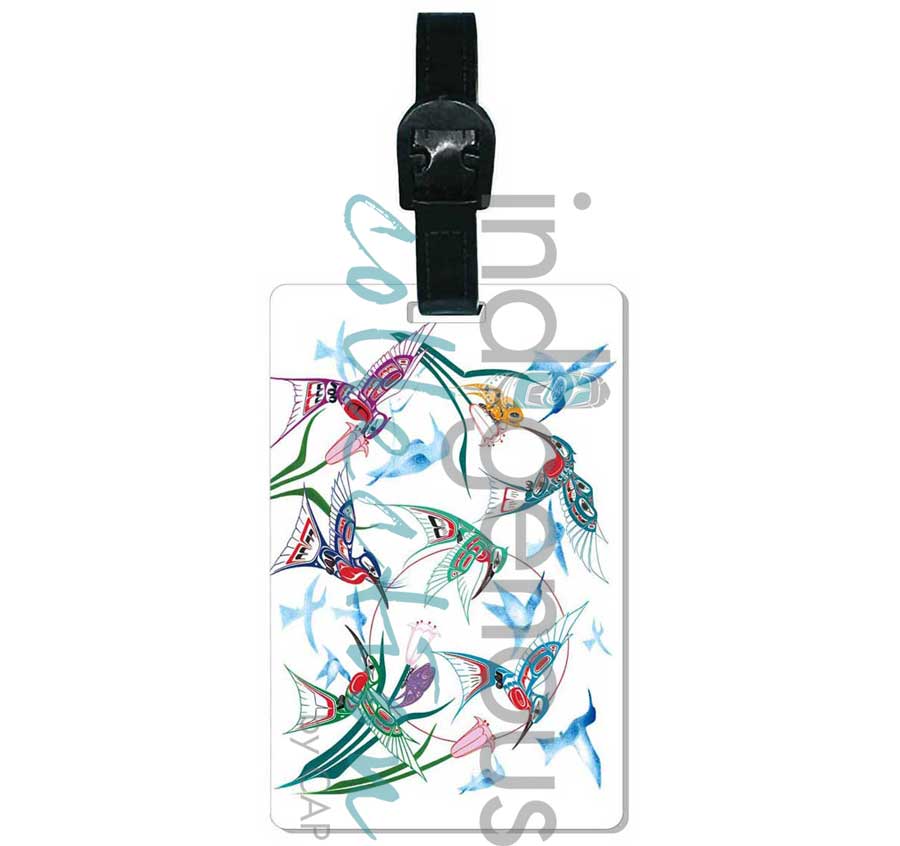 Garden of Hummingbirds Luggage Tag by artist Richard Shorty