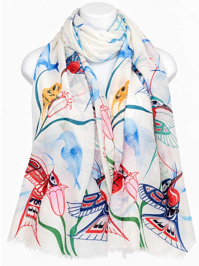 Garden of Hummingbirds Eco Scarf by artist Richard Shorty