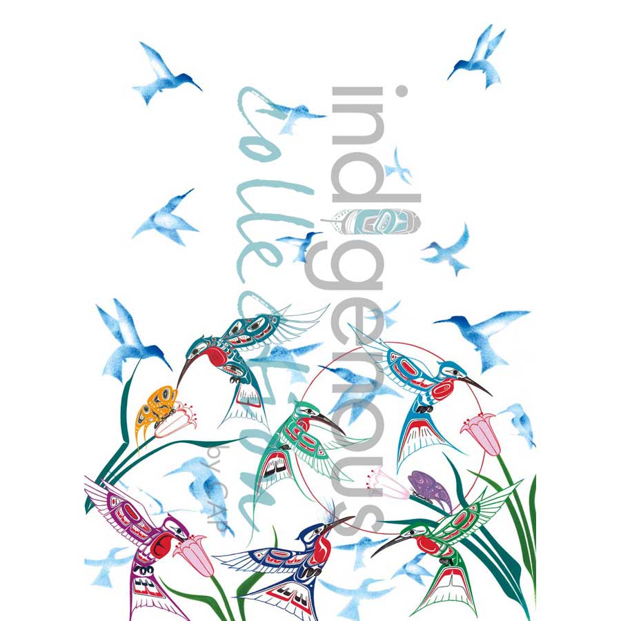 Garden of Hummingbirds Tea Towel by artist Richard Shorty
