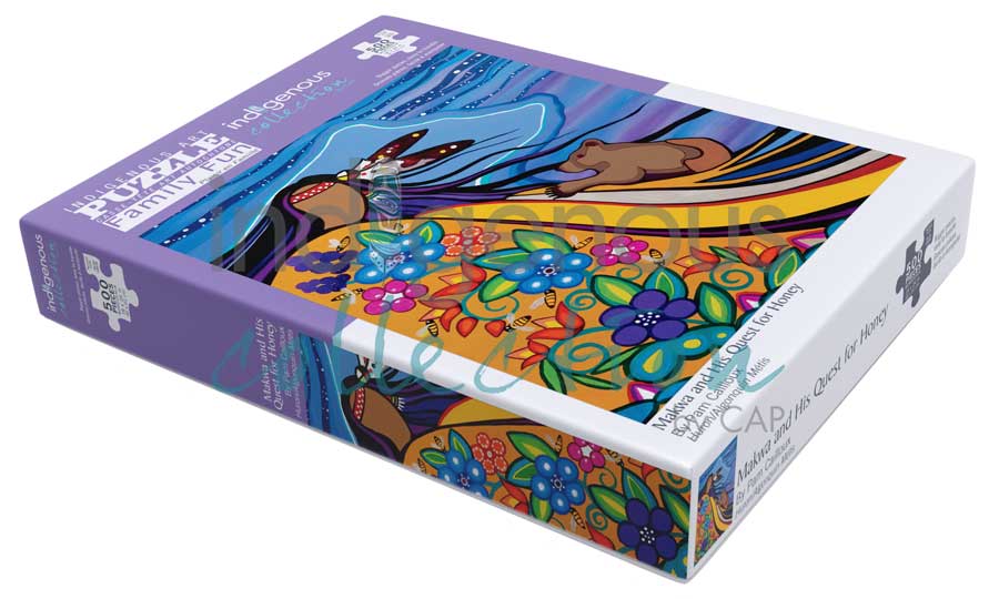 Makwa and His Quest for Honey Puzzle - Family Fun - 500 Pcs by artist Pam Cailloux. Indigenous Collection.