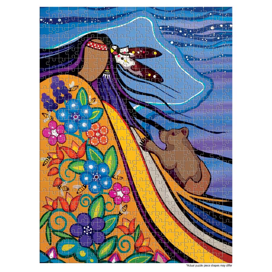 Makwa and His Quest for Honey Puzzle - Family Fun - 500 Pcs by artist Pam Cailloux. Indigenous Collection.