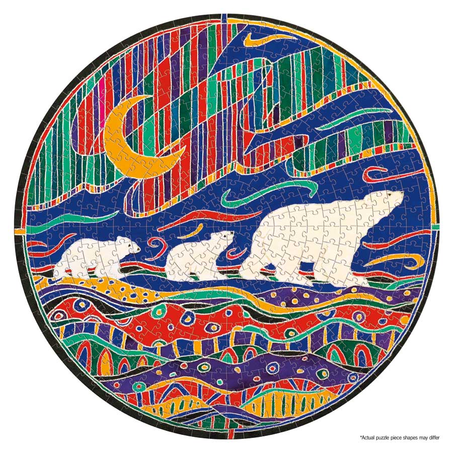 Aurora Family Puzzle - Round - 500 Pcs by artist Dawn Oman. Indigenous Collection.