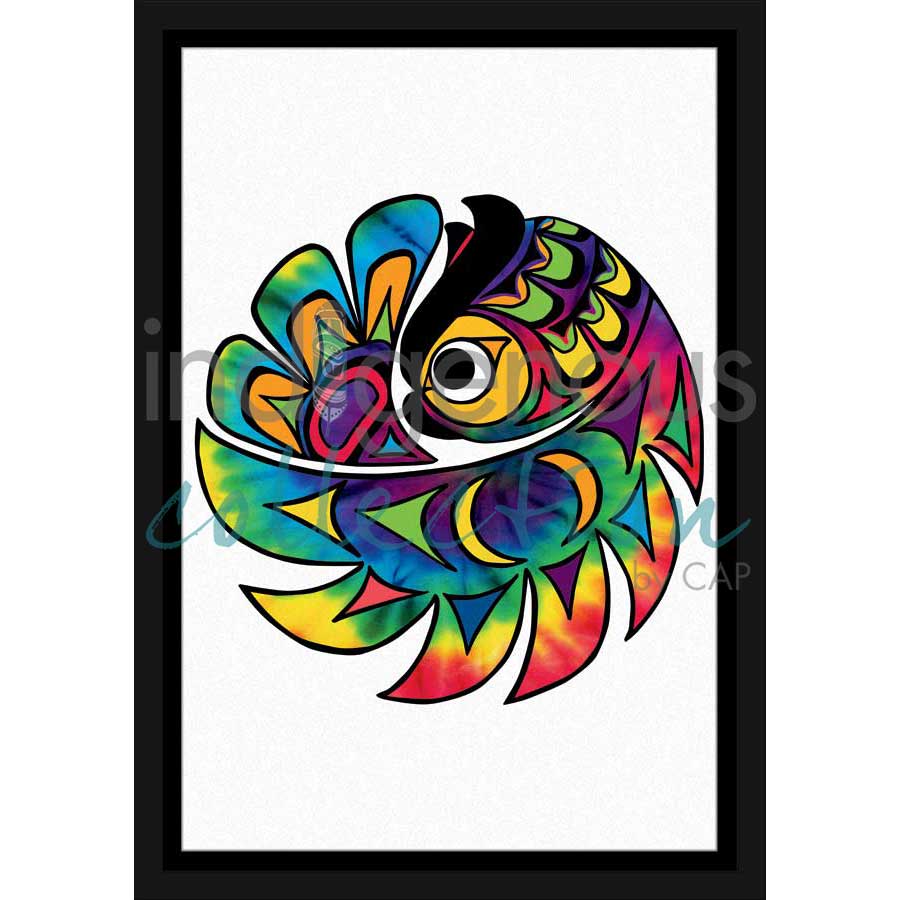 Tie Dye Owl by artist Angela Kimble - Coast Salish/Nuu-Chah-Nulth. Indigenous Collection