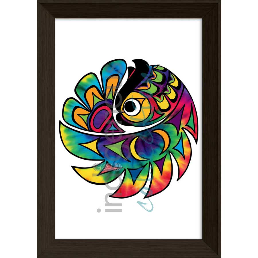 Tie Dye Owl by artist Angela Kimble - Coast Salish/Nuu-Chah-Nulth. Indigenous Collection
