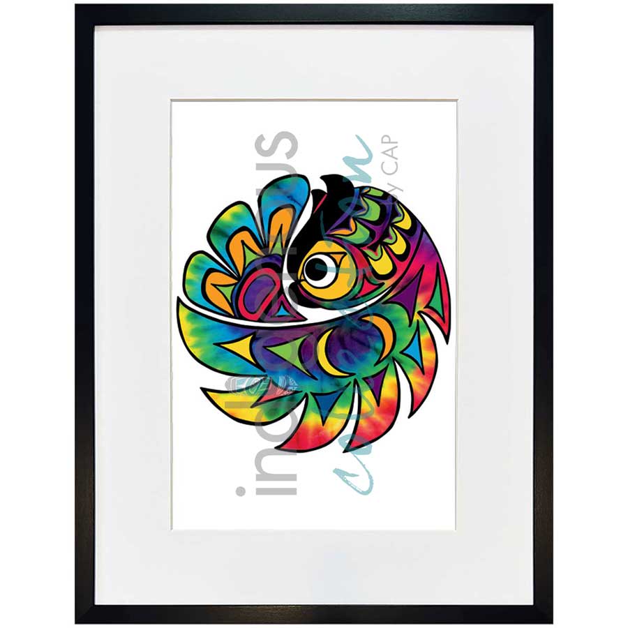 Tie Dye Owl by artist Angela Kimble - Coast Salish/Nuu-Chah-Nulth. Indigenous Collection
