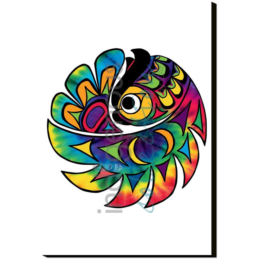 Tie Dye Owl by artist Angela Kimble - Coast Salish/Nuu-Chah-Nulth. Indigenous Collection
