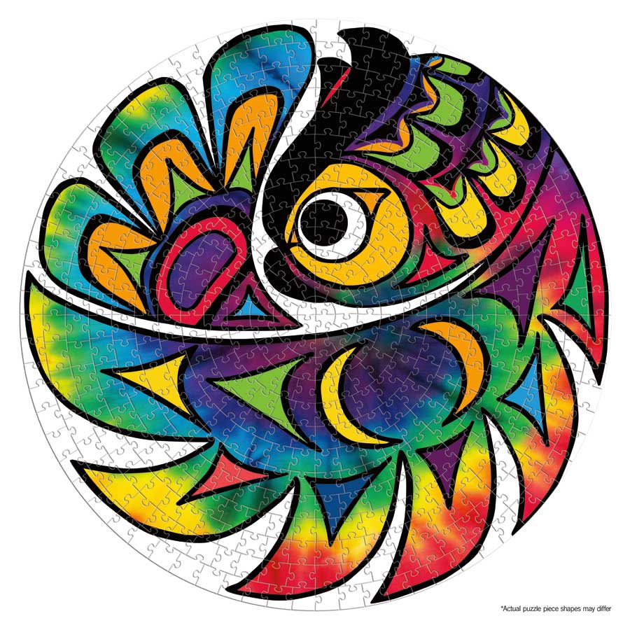 Tie-dye Owl Puzzle - Round - 500 Pcs by artist Angela Kimble. Indigenous Collection.