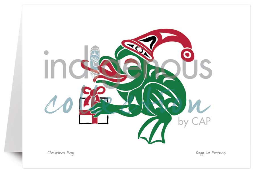 Christmas Frog 5 x 7 Art Card by artist Doug La Fortune. Indigenous Collection