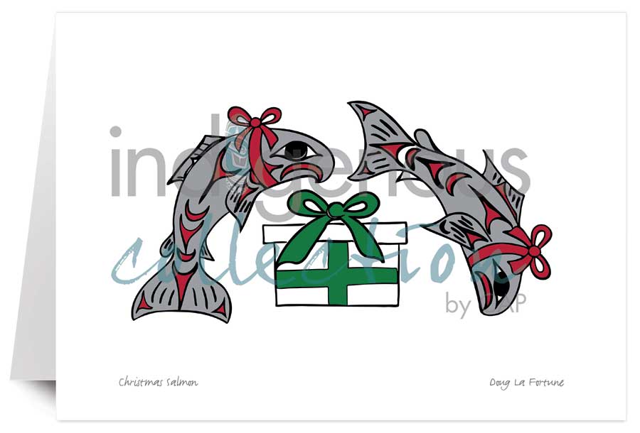 Christmas Salmon 5 x 7 Art Card by artist Doug La Fortune. Indigenous Collection