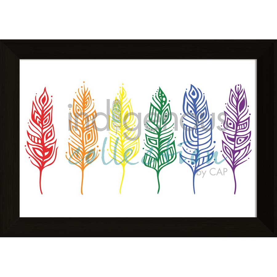 Pride Feathers by artist Patrick Hunter - Ojibway. Indigenous Collection