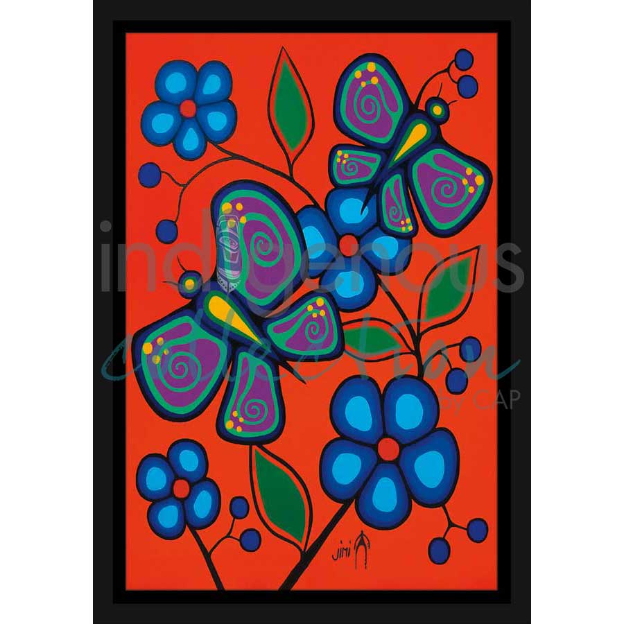 Butterflies and Flowers by artist Jim Oskineegish - Ojibway. Indigenous Collection