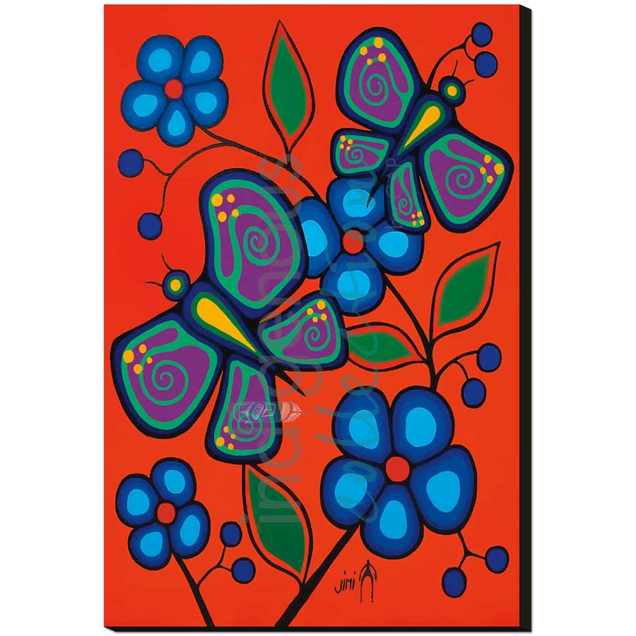 Butterflies and Flowers by artist Jim Oskineegish - Ojibway. Indigenous Collection