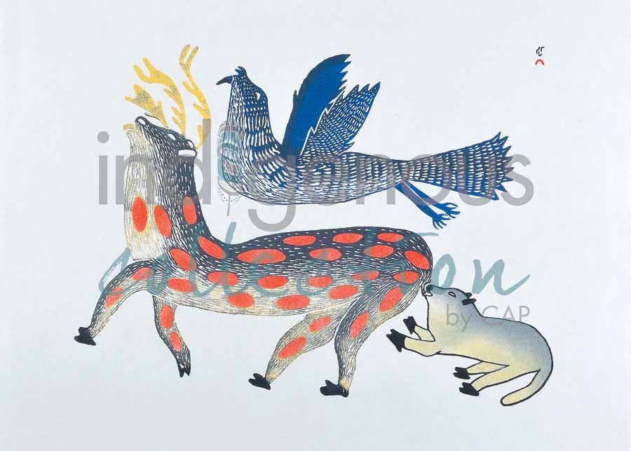Caribou at Play by artist Pitseolak Ashoona