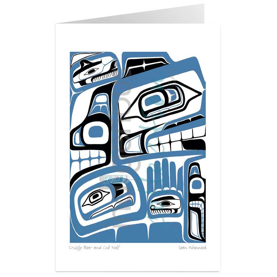 Grizzly Bear and Cub Wolf by artist Sean Whonnock