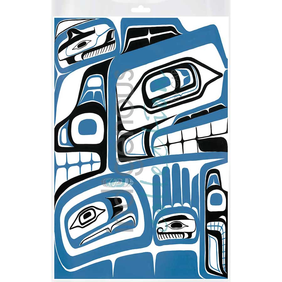 Grizzly Bear and Cub Wolf by artist Sean Whonnock - Kwakwaka'wakw. Indigenous Collection