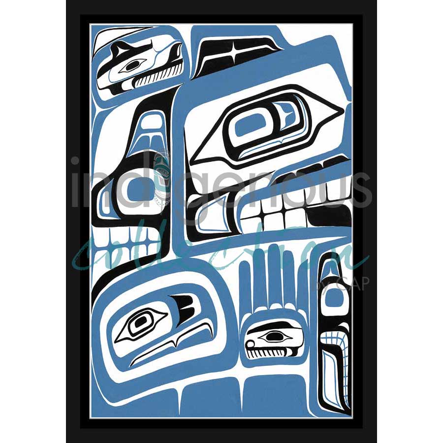 Grizzly Bear and Cub Wolf by artist Sean Whonnock - Kwakwaka'wakw. Indigenous Collection