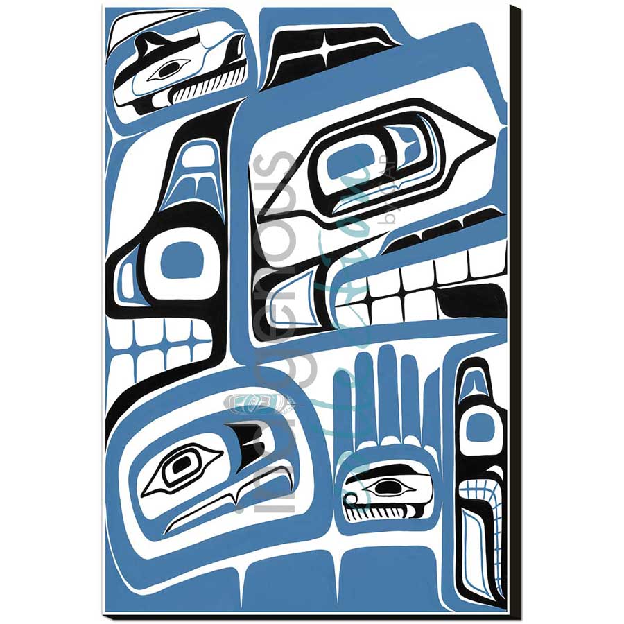 Grizzly Bear and Cub Wolf by artist Sean Whonnock - Kwakwaka'wakw. Indigenous Collection