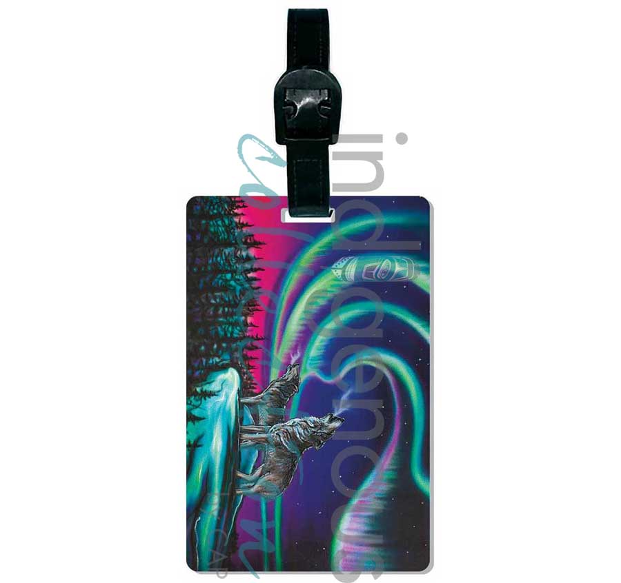 Sky Dance - Wolf Song Luggage Tag by artist Amy Keller-Rempp