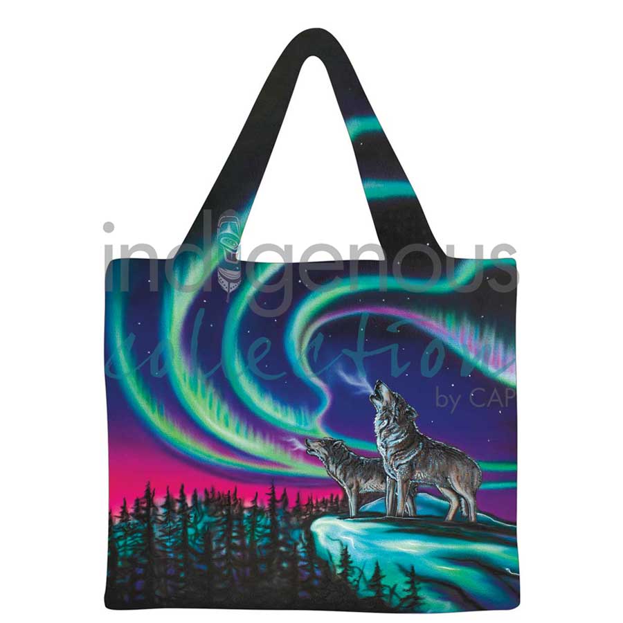 Sky Dance - Wolf Song Reusable Shopping Bag by artist Amy Keller-Rempp