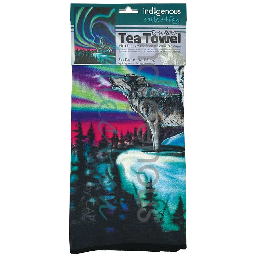 Sky Dance - Wolf Song Tea Towel by artist Amy Keller-Rempp