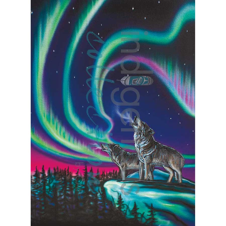 Sky Dance - Wolf Song Tea Towel by artist Amy Keller-Rempp