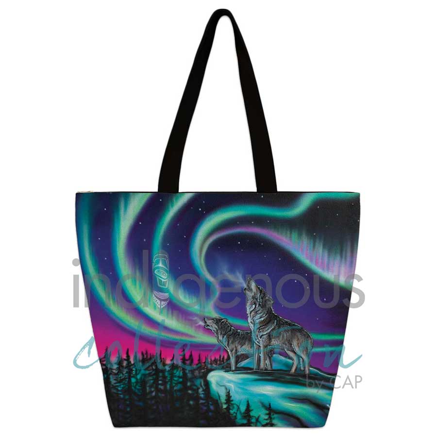 Sky Dance - Wolf Song Tote Bag by artist Amy Keller-Rempp