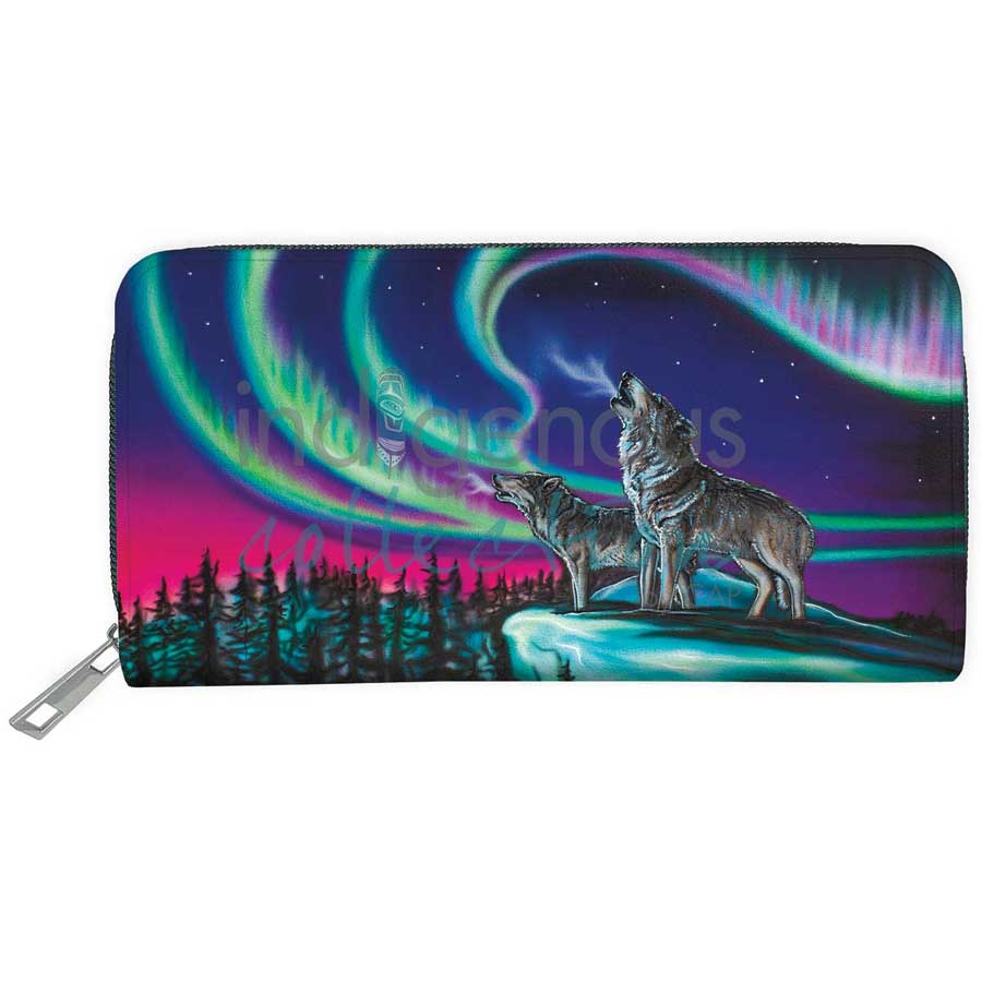 Sky Dance - Wolf Song Embossed Wallet by artist Amy Keller-Rempp. Indigenous Collection.