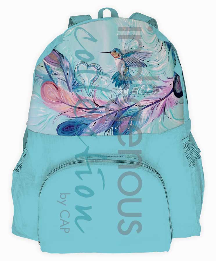 Hummingbird Feathers Foldable Travel Backpack by artist Carla Joseph