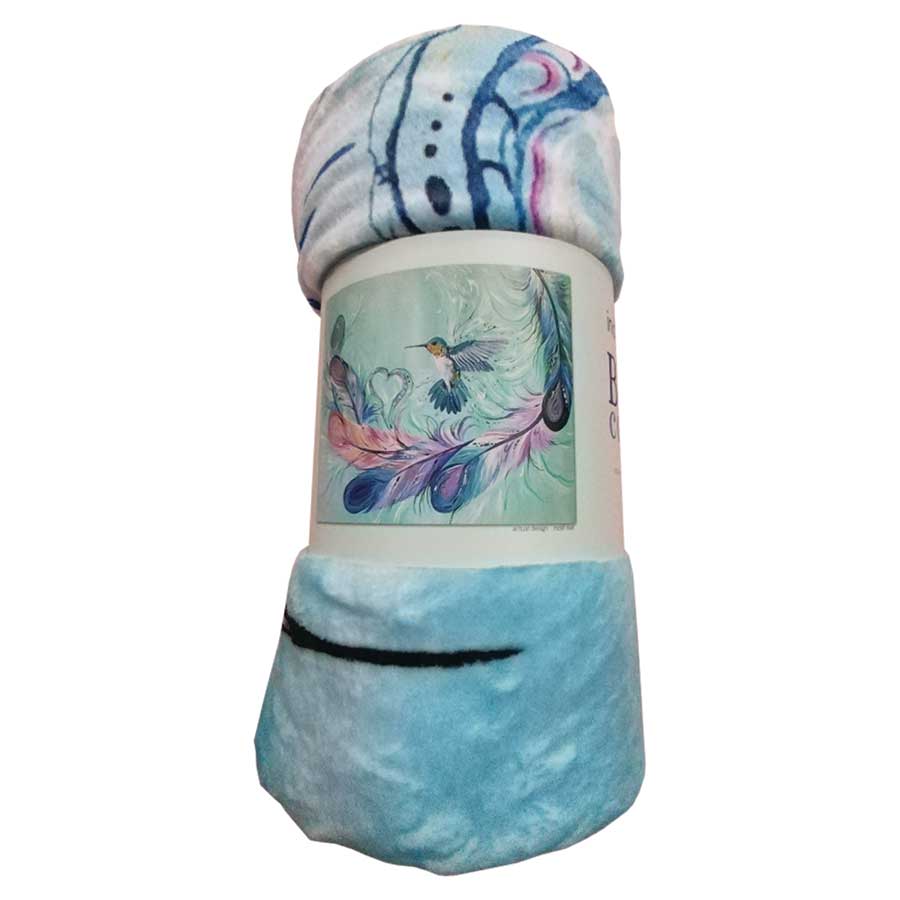Hummingbird Feathers Fleece Blanket by artist Carla Joseph